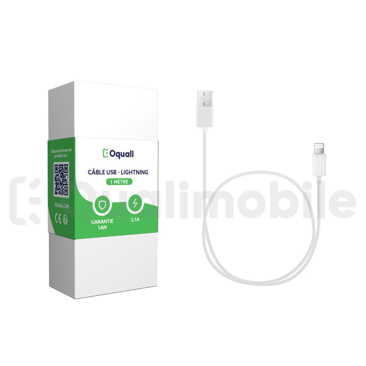 Câble USB - Lightning 2,1A 1m Blanc